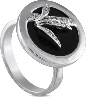 Carrera y Carrera Anello Bambu in oro bianco 18kt con diamanti e onice - Argento