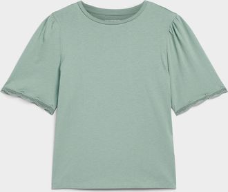 Contemporaine Womens Scalloped puff sleeves relaxed T-shirt