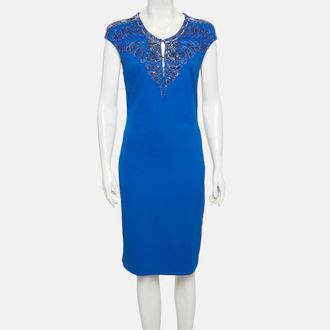 Roberto Cavalli Blue Jersey Embellished Mini Dress