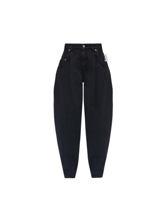 Moschino Tapered High-Waisted Cotton Pants with Pleated Front