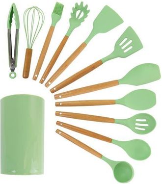 MegaChef Silicone and Wood Cooking Utensils, Set of 12 in Mint Green at Nordstrom