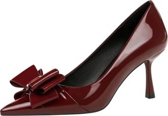 Generic Women Pointed Toe Stiletto High Heels 6.5CM Bow Patent Leather Sexy Pumps Wedding Evening Party (Red,2.5)