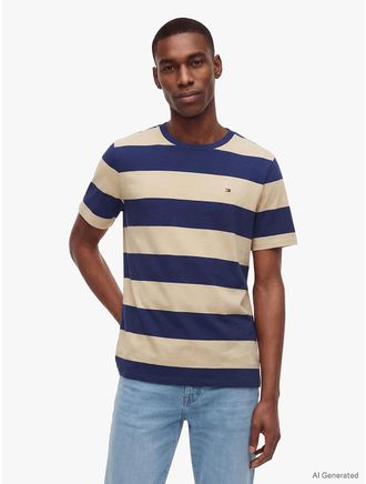 Tommy Hilfiger Mens Rugby Stripe T-Shirt - Beige - XXXL