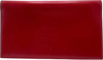 Herm&egrave;s Red Color Leather Long Bill Wallet (Bi-Fold) (Pre-Owned)