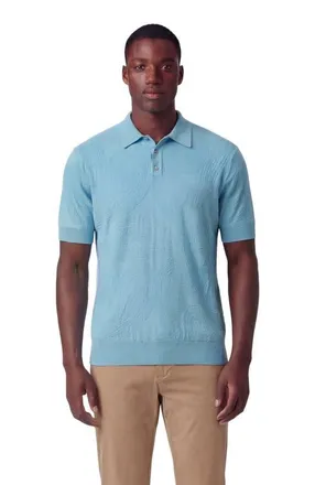Lords of Harlech Mens Jacquard Linen Cotton Polo in Teal at Nordstrom, Size Xx-Large