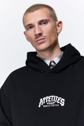 H&M Relaxed Fit Printed Hoodie in Black/appetites at Nordstrom, Size Xx-Large