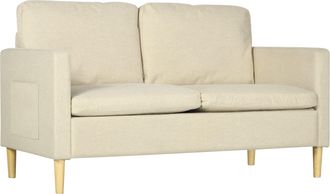 HOMCOM Two Seater Sofa for Living Room - Modern Fabric Couch with Wood Legs and 2 Pockets for Bedroom and Home Office - Beige | TJ Hughes Silver