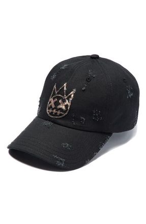 Cult of Individuality Sequin Shimuchan Logo Distressed Baseball Cap in Black at Nordstrom
