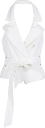 Elisabetta Franchi Sleeveless Tops, female, White, Size: XS Gabardine Waistcoat with Belt
