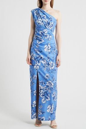 Vince Camuto Toile One-Shoulder Scuba Crepe Column Gown in Blue at Nordstrom, Size 12