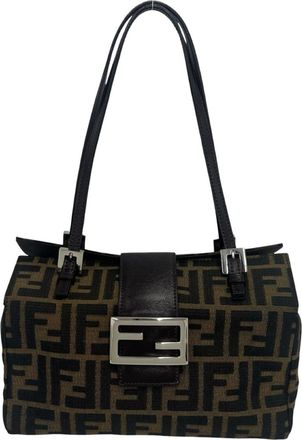 Fendi Black Brown Canvas Leather Handbag Tote Bag (Pre-Owned)