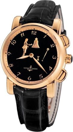 Ulysse Nardin Hour Striker Black Dial 18kt Rose Gold Black Leather Mens Watch 6106-103-E2