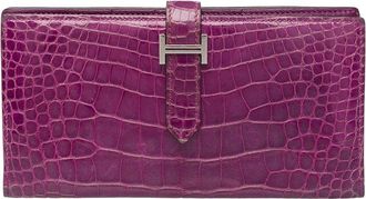 Herm&egrave;s Purple Crocodile Leather Bearn Wallet (Authentic Pre-Loved)