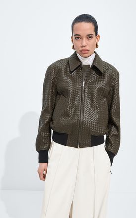 Bottega Veneta Giacca Intrecciato Piccolo in pelle - Verde - Donna - 38
