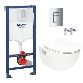 GROHE Inodoro Empotrado Rapid Sl + Inodoro Sin Brida Sat + Asiento Softclose + Tapa Cromada (rapidsl-project-1) - Grohe