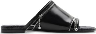 Burberry decorative-zip flat leather sandals - women - Metal/Calf Leather/Zinc/Calf Leather/Polyester/Lamb Skin - 36 - Black