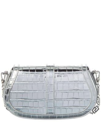 Versace Croc-Embossed Leather Shoulder Bag