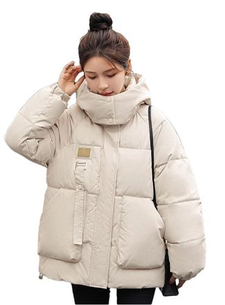 Generic Women Parkas Winter Thick Hooded Cotton Warm Short Jackets Korean Zipper Wear Coats Puffer Parka white M