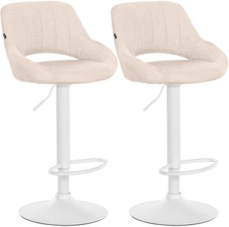 Clp Juego De 2 Taburetes De Bar Milet Con Tapizado De Tela Crema Metal Blanco Mate