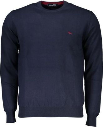 Harmont & Blaine Blauwe trui met ronde hals en borduursel - Heren - Ronde hals truien - Blauw - 2XL - Katoen - Truien & Vesten