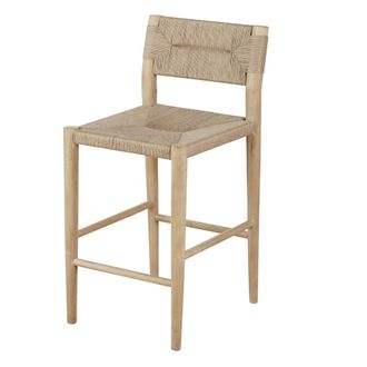 Maisons du monde Taburete alto de cocina con respaldo de madera de mango y sisal Alt. 65 cm