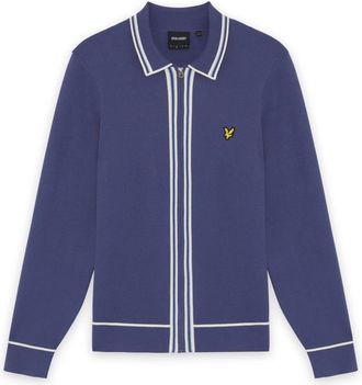 Lyle & Scott Gebreid jack met rits en contrasterende bies - Heren - Vesten - Blauw - S - Truien & Vesten