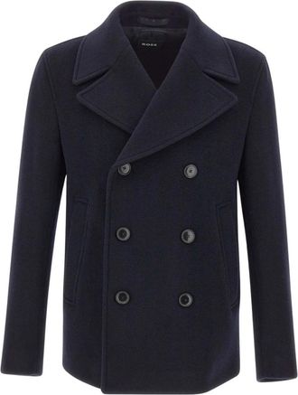 HUGO BOSS Hyde Double-Breasted Coat - Heren - Mantel - Blauw - M - Wol - Jassen