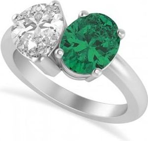 Allurez Oval/Pear Diamond & Emerald Toi et Moi Ring Platinum (4.50ct)