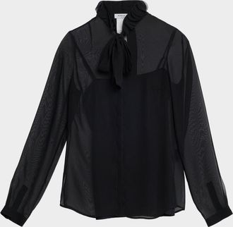 Akris Sheer Tie-Neck Blouse