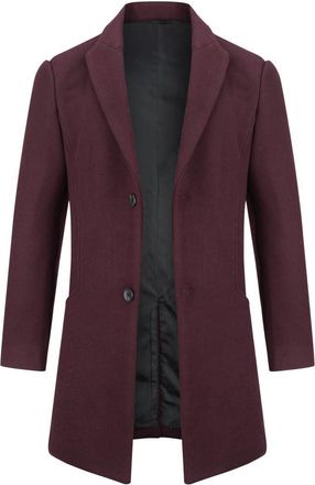 AlltheMen Mens Wool Trench Coat Winter Warm Jacket Slim Fit Long Woolen Overcoat Classic Thickened Windbreaker Wine Red 3XL