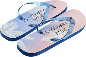 Generic Personalised Palm Tree Design Flip Flops, Blue and Pink Gradient, UK Size 8-11