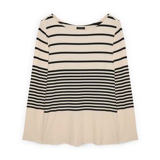 Fiorella Rubino Tops, Dames, Veelkleurig, XS, Gestreept T-shirt met Bootneck