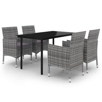 vidaXL Set Comedor De Jard&iacute;n 5 Pzas Y Cojines Rat&aacute;n Sint&eacute;tico Y Vidrio Vidaxl