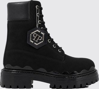 Philipp Plein Nubuck Combat Boots with Padded Ankle and Charm