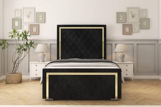 Sloomy Sofia Gold Naples Bed Frame With 50 Upholstered Headboard in Black | Size: Super King