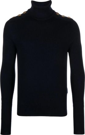 Balmain Blauwe Wollen Coltrui Sweater - Heren - Coltruien - Blauw - L - Wol - Truien & Vesten