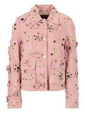 Marni flower-appliqu&eacute; studded jacket - Pink