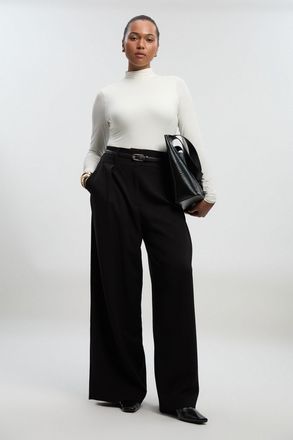 Karen Millen Womens Plus Size Compact Stretch Essential Tailored Wide Leg Trouser - Black - Size 20 UK