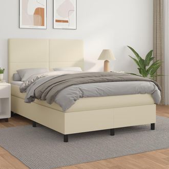 vidaXL Cama Box Spring Con Colch&oacute;n Cuero Sint&eacute;tico Crema 140x190 Cm Vidaxl