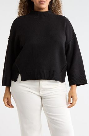Max Studio Exposed Seam Mock Neck Sweater in Black at Nordstrom Rack, Size 1 X