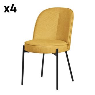 ML Design Set de 4 Sillas de comedor redondas mostaza poli&eacute;ster patas de metal