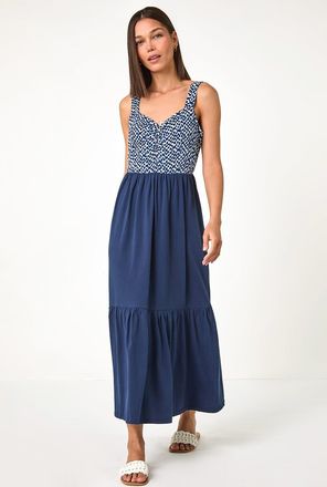 Roman Abstract Cotton Tiered Midi Dress