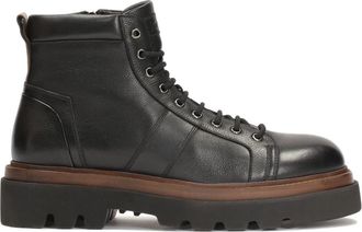 Kazar Leren laarzen op een tweekleurige zool - Heren - Veterlaarzen - Zwart - 43 EU - Leer - Schoenen