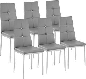 TecTake 6 sillas de comedor, piel sint&eacute;tica, tapizadas, respaldo alto, gris