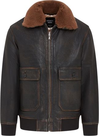 Infinity Leather Heren bruin leren bomberjack met schapenvachtkraag G-1 pilotenjack - Trick