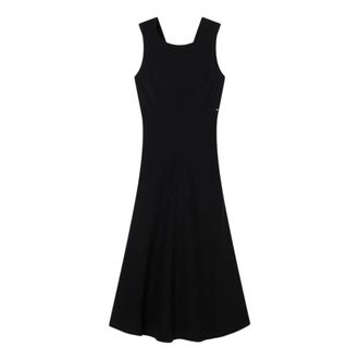 A|X Armani Exchange Midi Dresses, female, Black, Size: XL Twill Midi Dress with Gold Back Detail