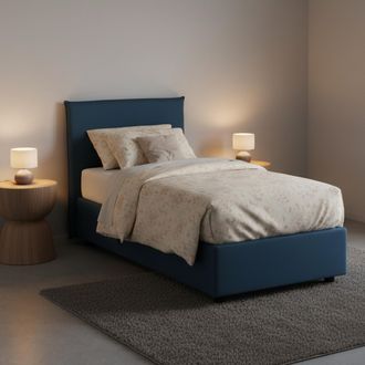 Dmora Dmora - Cama Individual Daugell, Cama Contenedor Con Revestimiento De Tela, 100% Made In Italy, Apertura Lateral, Con Colch&oacute;n Cm 80x190 Incluido, Azul