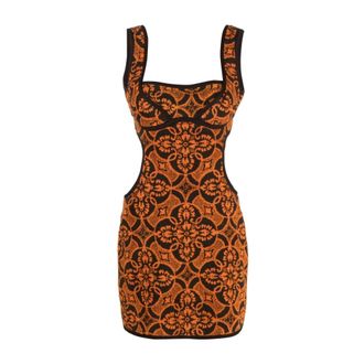 Marine Serre Short Dresses, female, Red, Size: M Sunset Orange Cut-Out Minidress