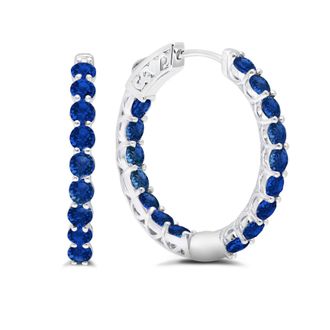 MAX + STONE 925 Sterling Silver 3mm Gemstone Inside Out Hoop Earrings