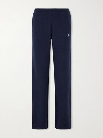 Sporty & Rich Pantaloni Sportivi In Misto Cashmere E Lana Con Logo Ricamato - Blu